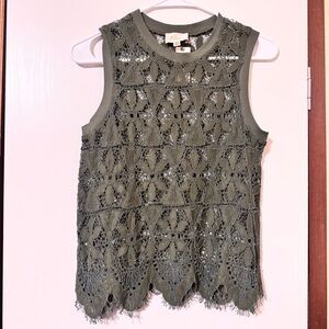 Anthropologie Olive Lace Sleeveless Top